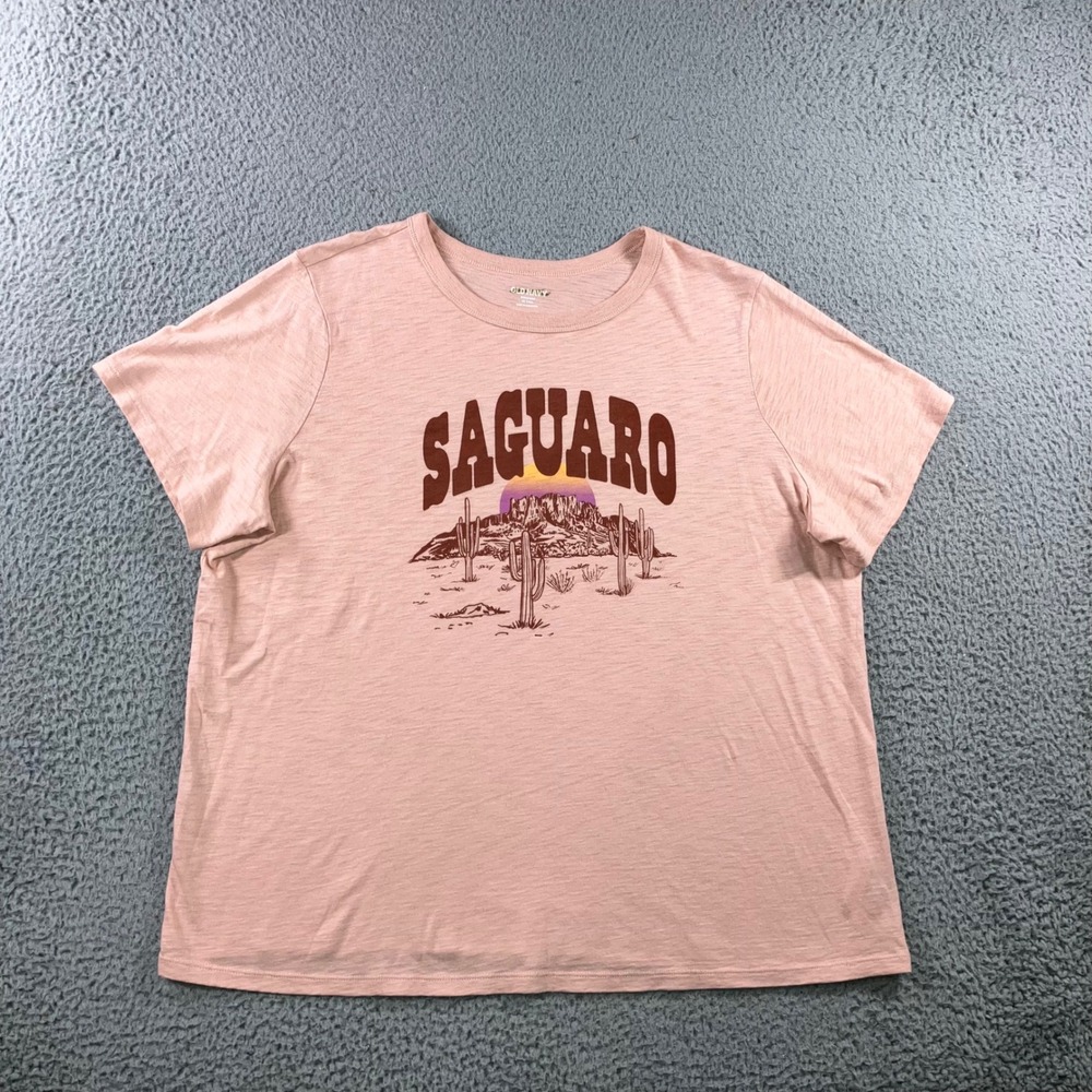 Old Navy Saguaro Desert Graphic Tee Women XL Tall Pink Western Retro Slub Cotton